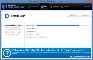 Showing the Malwarebytes Anti-Malware Premium Threat Scan module